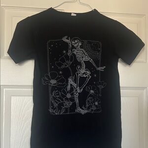 Black Graphic Tee with Skeleton Design